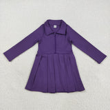 GLD1152 Solid Color Purple Zipper Sports Yoga Girl's Dress Onesie