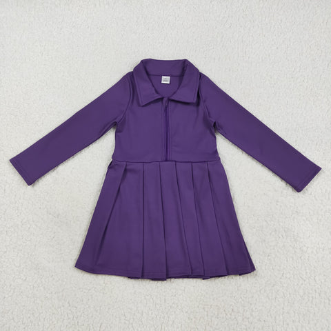 GLD1152 Solid Color Purple Zipper Sports Yoga Girl's Dress Onesie