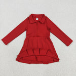 GLD1153 Solid Color Red Zipper Sports Yoga Girl's Dress Onesie
