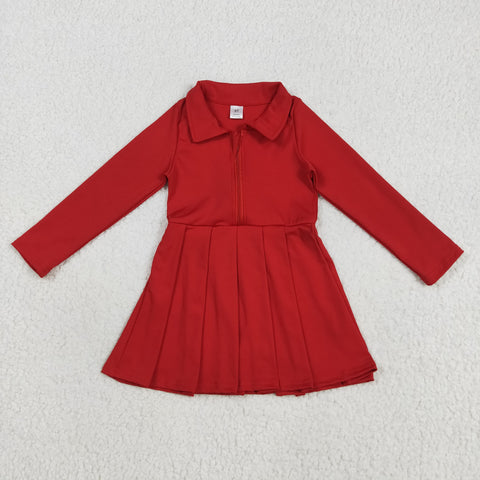 GLD1153 Solid Color Red Zipper Sports Yoga Girl's Dress Onesie