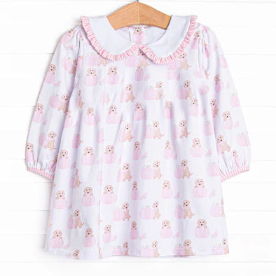 Preorder 07.23 GLD1157 Pumpkin Dog Pink Cute Girl's Dress