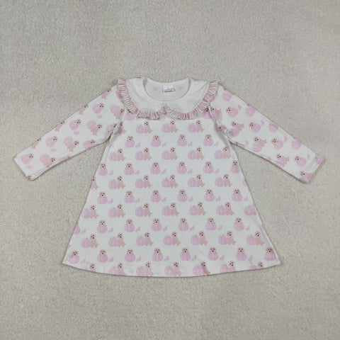GLD1157 Pumpkin Dog Pink Cute Girl's Dress