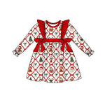 Preorder 07.23 GLD1158 Christmas Bear Bows Santa Trees Red Girl's Dress