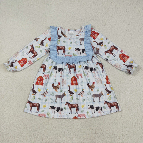 GLD1171 Farm Animals Barn Sky Blue Girl's Dress