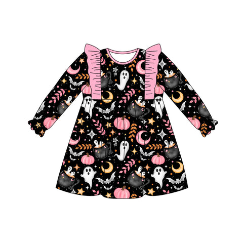 Preorder 08.07 GLD1186 Halloween Ghost Pumpkin Pink Girl's Dress