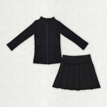 GLD1193 Solid Color Black Yoga oat Girls Skorts Set