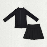 GLD1193 Solid Color Black Yoga oat Girls Skorts Set