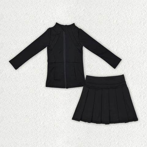 GLD1193 Solid Color Black Yoga oat Girls Skorts Set