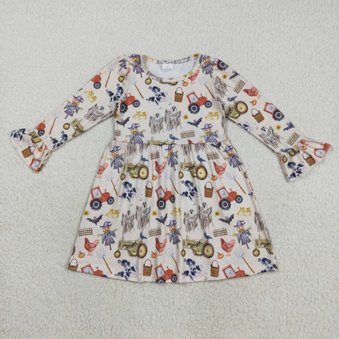 GLD1196 Fall Scarecrow Farm Animals Girl's Dress