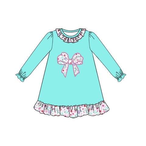 Preorder 08.14 GLD1204 Flower Bows Blue Girl's Dress