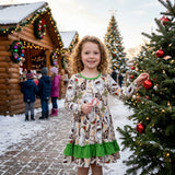 GLD1213 Christmas Cowboy Santa Cactus Ruffles Girl's Dress