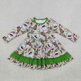 GLD1213 Christmas Cowboy Santa Cactus Ruffles Girl's Dress