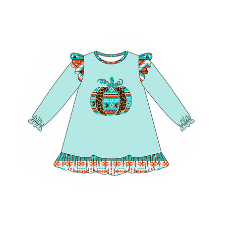 Preorder 08.18 GLD1216 Western Pumpkin Green Girl's Dress