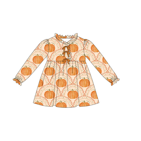 Preorder 08.22 GLD1220 Fall Pumpkin Orange Bows Ruffles Girl's Dress