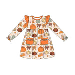Preorder 08.22 GLD1221 Fall Pumpkin Pie Orange Bows Girl's Dress