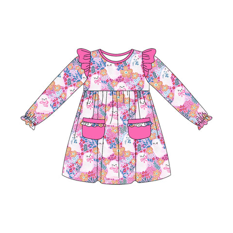 Preorder 08.22 GLD1222 Halloween Ghost Flower Bows Pink Girl's Dress