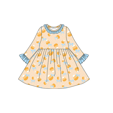 Preorder 08.22 GLD1223 Halloween Candy Corn Bows Yellow Girl's Dress