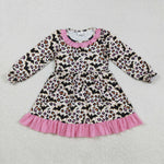 GLD1224 Halloween Bat Leopard Pink Girl's Dress