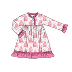 Preorder 08.22 GLD1225 Christmas Trees Pie Pink Girl's Dress Gown