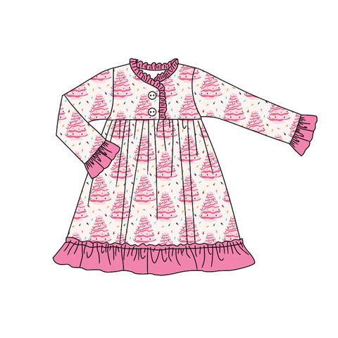 Preorder 08.22 GLD1225 Christmas Trees Pie Pink Girl's Dress Gown