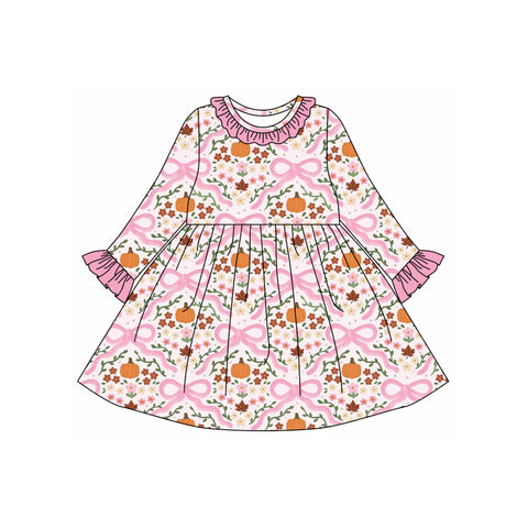 Preorder 08.23 GLD1226 Pumpkin Flower Bows Pink Girl's Dress