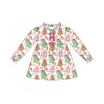 Preorder 08.23 GLD1227 Christmas Trees Pie Bows Girl's Dress