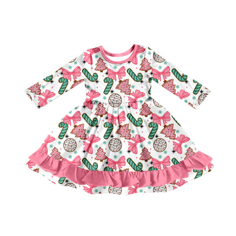 Preorder 08.24 GLD1228 Christmas Trees Candy Canes Bows Pink Girl's Dress