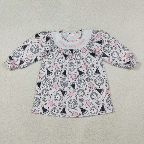 GLD1231 Embroidery Happy New Year Pink Girl's Dress