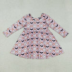 GLD1232 Halloween Ghost Bat Bows Pink Girl's Dress