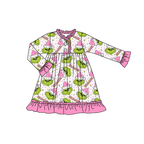 Preorder 08.28 GLD1235 Christmas Dramatic Cartoon Pink Girl's Dress Gown