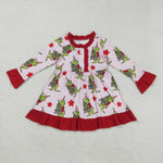 GLD1236 Christmas Cartoon Trees Red Girl's Dress Gown