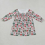 GLD1237 Christmas Bows Red Green Girl's Dress
