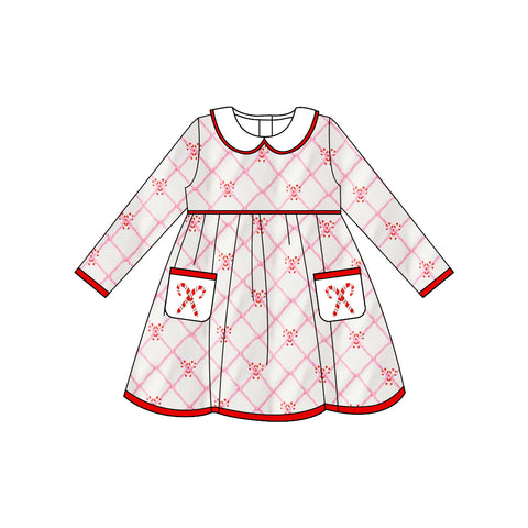 Preorder 08.28 GLD1238 Christmas Candy Canes Red Girl's Dress