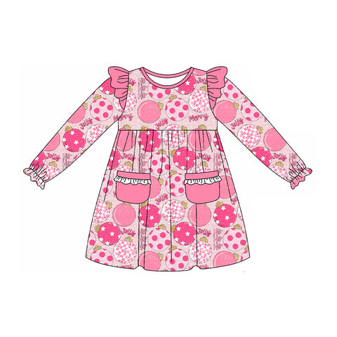 Preorder 08.30 GLD1239 Merry Christmas Jolly HOHOHO Pink Girl's Dress