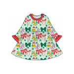 Preorder 08.30 GLD1240 Christmas Bows Flower Red Girl's Dress