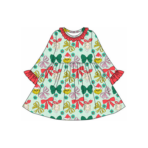 Preorder 08.30 GLD1240 Christmas Bows Flower Red Girl's Dress