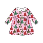 Preorder 08.30 GLD1242 Christmas Trees Pink Girl's Dress
