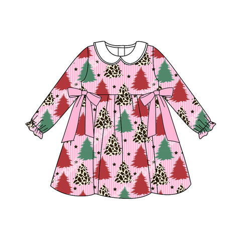 Preorder 08.30 GLD1242 Christmas Trees Pink Girl's Dress