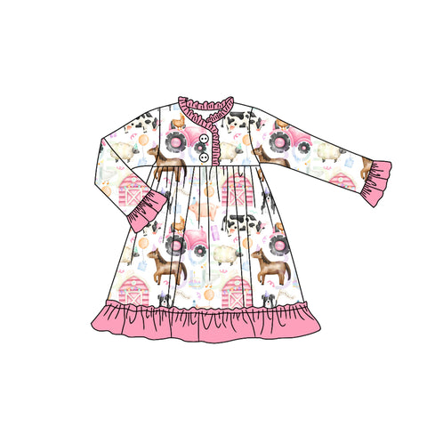 Preorder 08.30 GLD1244 Farm Animal Barn Pink Girl's Dress Gown