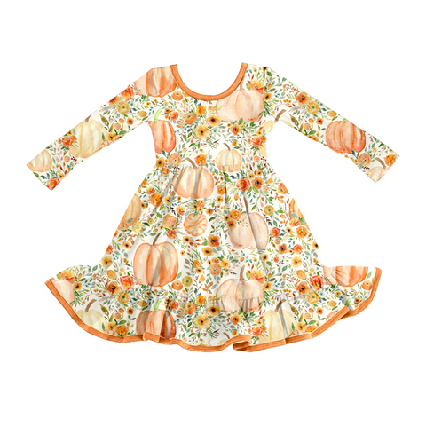 Preorder 09.04 GLD1248 Pumpkin Flower Orange Girl's Dress