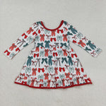 GLD1250 Christmas Bows Red Green Girl's Dress