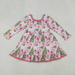 GLD1252 Christmas Trees Santa Pink Girl's Dress (12-18M to 7-8T)