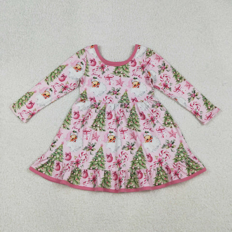 GLD1252 Christmas Trees Santa Pink Girl's Dress (12-18M to 7-8T)