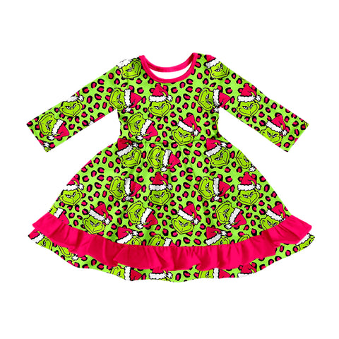 Preorder 09.04 GLD1253 Christmas Green Animal Leopard Girl's Dress