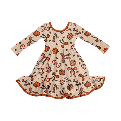 Preorder 09.04 GLD1255 Fall Pumpkin Bows Girl's Dress