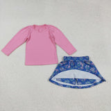 GLD1256 Garden Flower Pink Girls Skorts Set