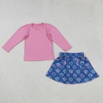 GLD1256 Garden Flower Pink Girls Skorts Set