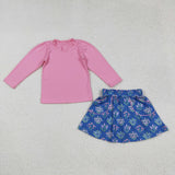 GLD1256 Garden Flower Pink Girls Skorts Set