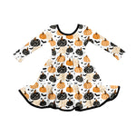 Preorder 09.07 GLD1261 Halloween Pumpkin Bats Girl's Dress