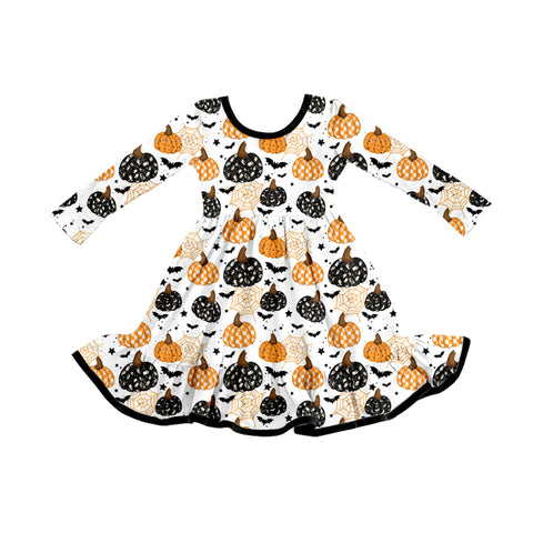 Preorder 09.07 GLD1261 Halloween Pumpkin Bats Girl's Dress
